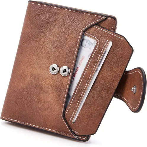 Vista 7 de BROMEN Billeteras pequeñas para mujer, con bloqueo RFID, de cuero, plegable, con cremallera, bolsillo para monedas, tarjetero con ventanas