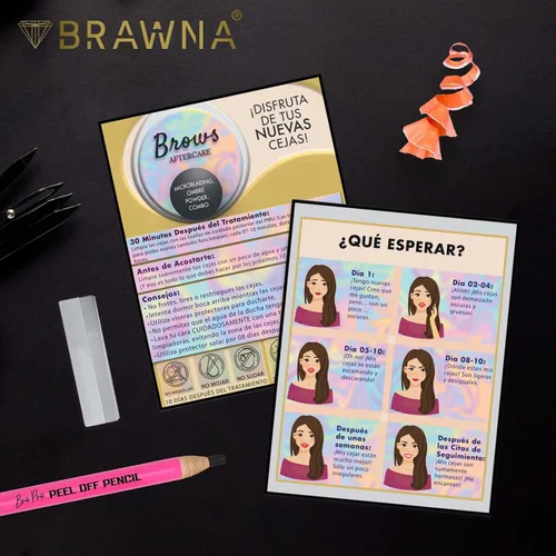 Vista 5 de 50 Pcs Instrucciones De post Cuidados De Las Cejas Permanentes - Versión Española Microblading Tarjetas de Instrucciones de Cuidado Posterior 4.25x