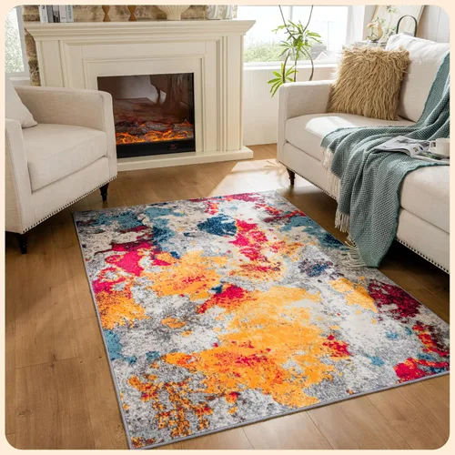 Vista 176 de Istana Alfombra larga antideslizante de 2.5 x 8 para el hogar, para pasillo y cocina, lavable, sedosa y suave al tacto, elegante, color azul y marfil