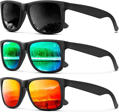 Vista 36 de KALIYADI Sunglasses Men Polarized Sun glasses for Mens Womens Classic Matte Black Frame UV Protection 3pack negro + negro + amarillo + amarillo