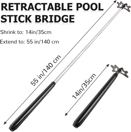 Vista 3 de Sumind Palo de puente retráctil para billar, puente de billar ajustable con cabeza extraíble, mango de madera y 5 ranuras de posición, accesorios