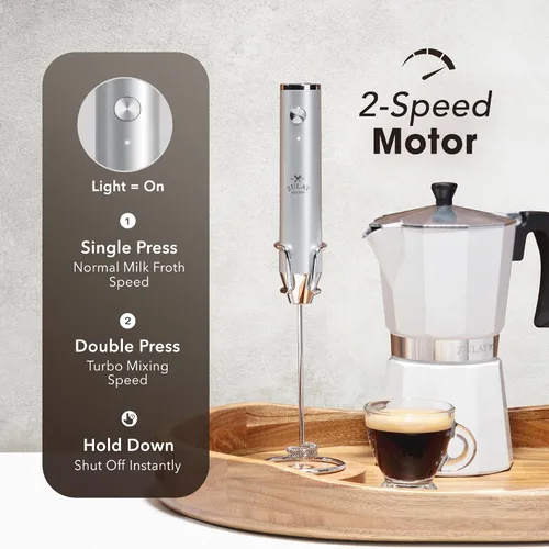 Vista 288 de Zulay Milk Boss Espumador de leche potente manual, hace espuma para latte, batidor para mezclar bebidas, café, miniespumador para capuchino, frappé
