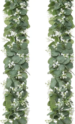 Vista 9 de 12.4FT Artificial Eucalyptus Flowers Garland 2PCS Faux Greenery Home Decor Green and Colorful-2pcs