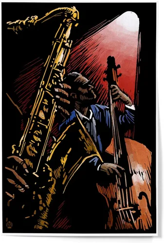 Vista 9 de Lantern Press Decoración de pared con impresión artística de 8 x 12 pulgadas, banda de jazz, rascador