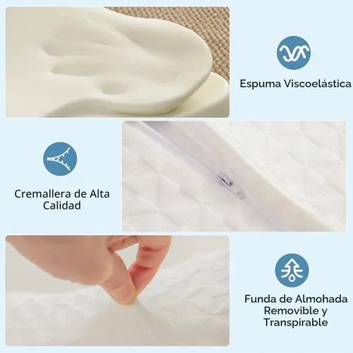 Vista 6 de Almohada cevical ergonómica para aliviar el dolor de cuello, almohada de espuma viscoelástica de contorno para dormir de lado, espalda y estómago