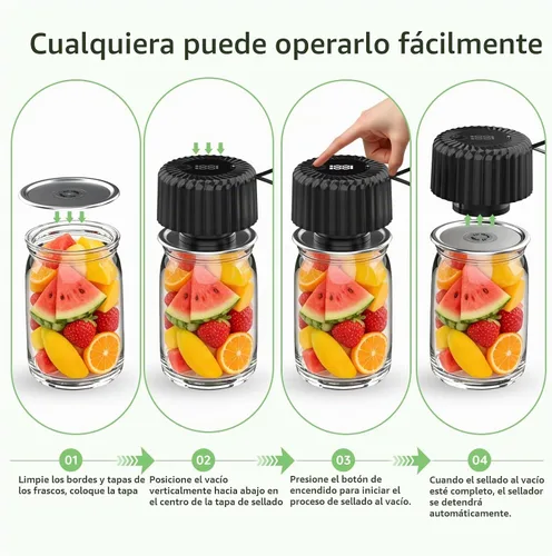 Vista 4 de Kit de sellado al vacío eléctrico mejorado para tarros de boca ancha y regular, 3 en 1 de 80 kpa de parada automática para tarros de masón, bolsas