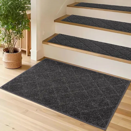 Vista 30 de COSY HOMEER - Alfombra antideslizante para escaleras, para interiores y escalones de madera, para niños y perros, 100 % poliéster, base de Beige