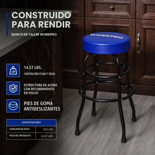 Vista 10 de WORKPRO Taburete de garaje resistente, asiento de cojín giratorio, marco de acero