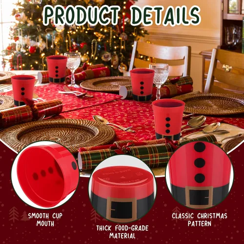 Vista 2 de Uiifan Paquete de 50 vasos de plástico de Navidad a granel de Papá Noel, vasos de plástico reutilizables de 12 onzas, vasos de plástico con cinturón