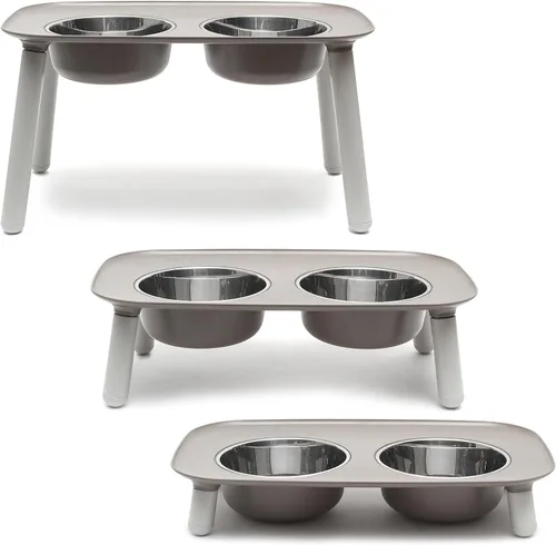 Vista 7 de Comedero elevado doble para perros, con recipientes extraíbles de acero inoxidable y patas ajustables (40 onzas / 5 tazas por recipiente), de Messy