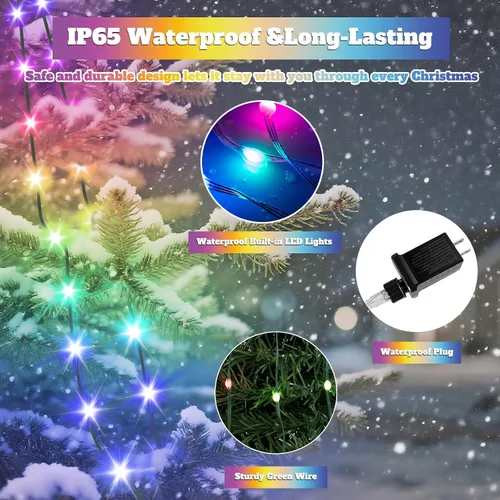 Vista 6 de Luces para árbol de Navidad – 200 luces LED multicolor con más de 100 modos de luces inteligentes con aplicación, control remoto con sincronización