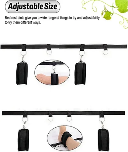 Vista 3 de Puños para piernas y tobillos, correas sexuales para cama, collares con cadena y esposas, kit de sujeción sexual debajo del colchón para adultos