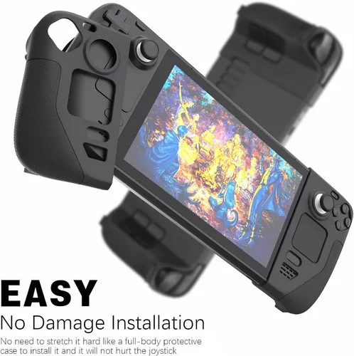 Vista 2 de Silicone Protective Shell Cover Skin Compatible With Steam Deck, Non-Slip Texture Handle Case for Steam Deck, Anti-Collision Cover with 4 Thumb Caps.