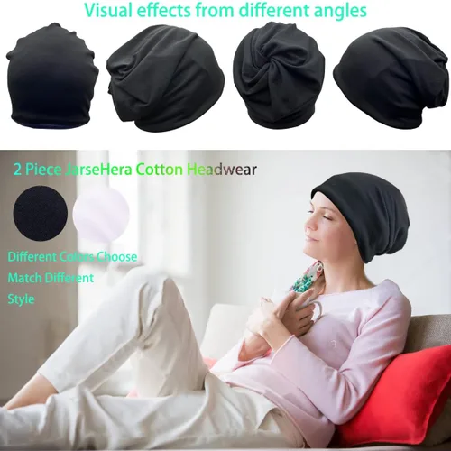 Vista 2 de JarseHera Gorro holgado de mujer con encaje de algodón, gorros para quimioterapia, gorros para el cáncer, turbante