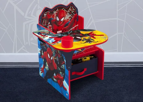 Vista 6 de Delta Children Cama de plástico para niños pequeños, Marvel Spider-Man y escritorio con silla con contenedor de almacenamiento, certificado