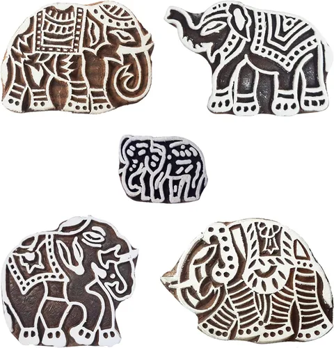 Vista 2 de Royal Kraft Sellos de impresión de madera de elefante (juego de 5) - DIY Henna tela textil papel arcilla cerámica bloques Htag2201
