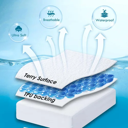 Vista 3 de Cleva Home Protector de colchón 100% impermeable, bolsillos profundos que se adaptan a hasta 18 pulgadas, funda de rizo suave y transpirable sin