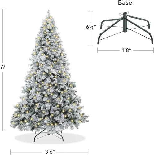 Vista 6 de Casafield Árbol de Navidad artificial de pino nevado realista preiluminado de 6 pies con soporte de metal resistente