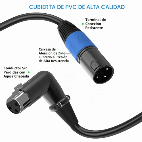 Vista 6 de LanSenSu Cable de enchufe XLR en ángulo recto XLR a recto, cable equilibrado de 90 grados hembra a macho recto de 3 pines a 3 pines