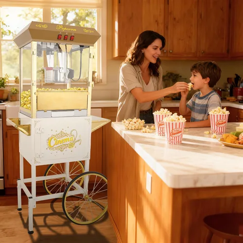 Vista 9 de Máquina de carrito de palomitas de maíz de 16 onzas sobre ruedas, máquina de palomitas de maíz de 850 W para 64 tazas de palomitas de maíz por lote
