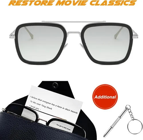 Vista 5 de SHEEN KELLY Trendy Square Pilot Sunglasses Men Women Vintage Rectangular Metal Frame Shades Eye Glasses Tony Stark