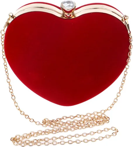 Vista 3 de Bolso en forma de corazón para mujer, mini bolso de cadena de embrague, bolso de hombro elegante, bolso de noche