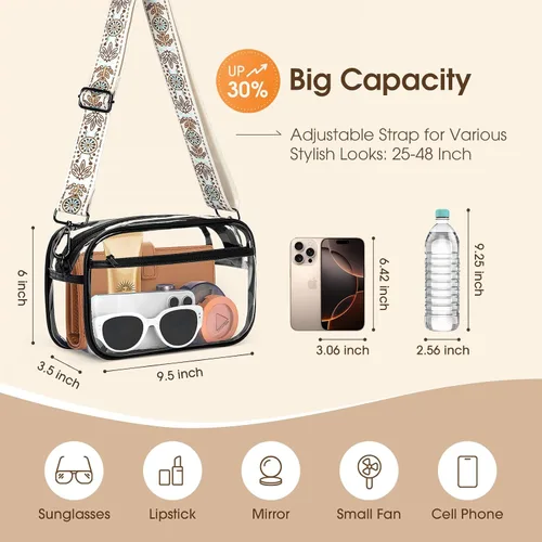 Vista 4 de Bolsa transparente para eventos de estadio, bolso transparente para mujeres, bolsa cruzada aprobada para estadios, bolsa para conciertos, eventos