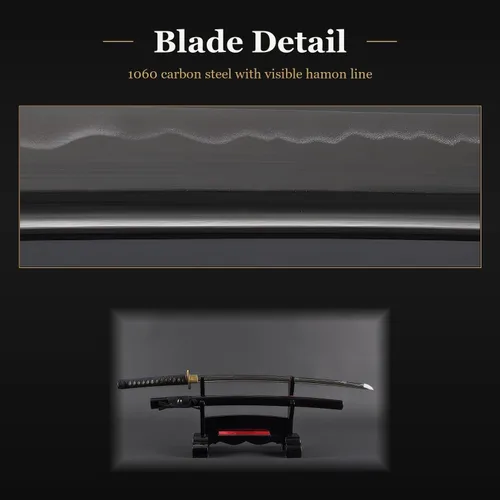 Vista 5 de HMS Hand Forged Carbon Steel Black Wooden Scabbard Samurai Katana Sword