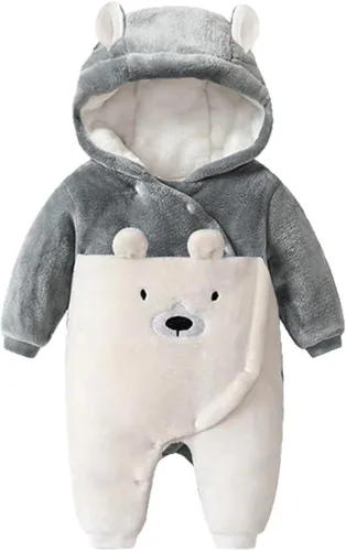 Vista 12 de Newborn Baby Bear Suit Winter Snowsuit Fleece Romper Hooded Jumpsuit 0-18M Azul(Thick-Blue)