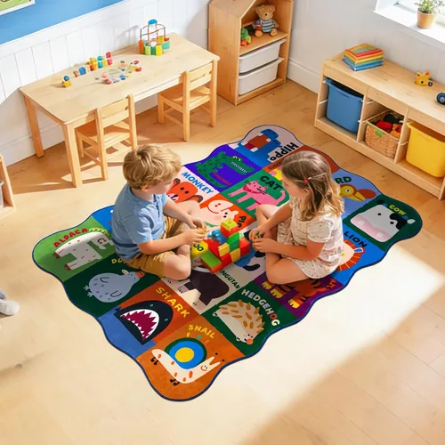 Vista 5 de Alfombras infantiles para sala de juegos, 3 x 5 pies, alfombra de área ultra antideslizante, alfombra de juego lavable, bonita alfombra de animales