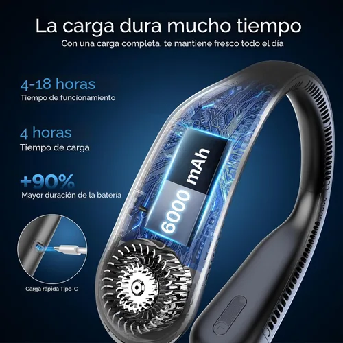 Vista 3 de Hotsales Ventilador de cuello, manos libres, sin aspas, portátil, recargable, funciona con batería de 6000 mAh, ventilador personal portátil