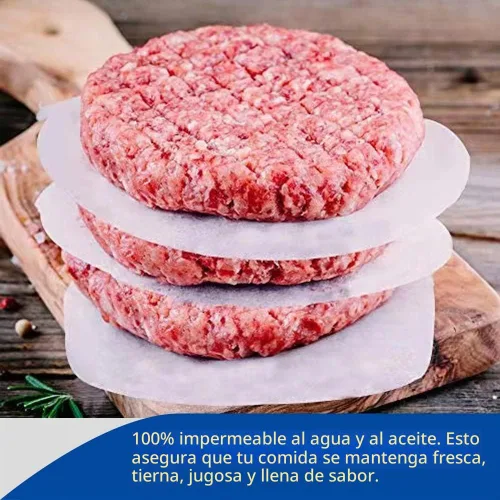 Vista 4 de Burger Patty - Juego de 500 almohadillas antiadherentes para papel de pergamino de hamburguesa