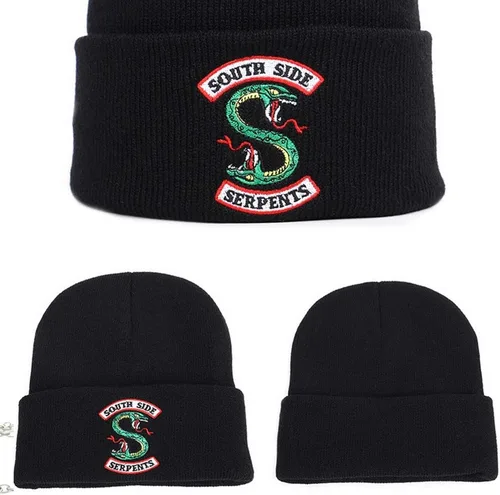 Vista 4 de CIVFCRT Jughead Jones Hat TV Movie Fashion Adult Riverdale Beanie Cap Winter Knitted Embroidery Hat and Decorative Snake Necklace Cosplay-Black