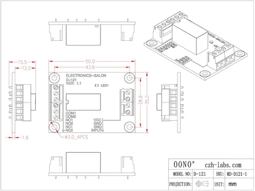 Vista 6 de ELECTRONICS-SALON Módulo de relé de señal DPDT, 5Vdc, relé RY5W-K. ha ensamblado.