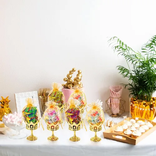 Vista 6 de Noamus Paquete de 30 coronas rellenables con bolsa, copa de plástico dorada con bolsas con cordón, cajas de almacenamiento decorativas para dulces