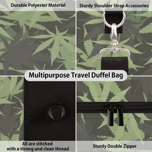 Vista 3 de Marihuana Ganja Weed - 343903397 - Bolsa de viaje plegable para gimnasio, bolsa de viaje grande para hombres y mujeres, yoga durante la noche, fin