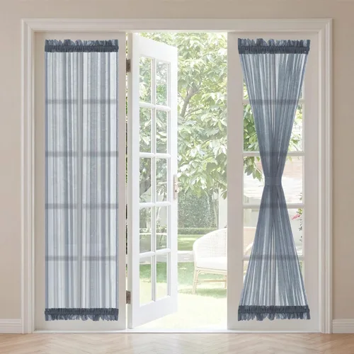 Vista 48 de H. Versailtex Lino Natural y Poly semi-láminas Premium suaves y ricos materiales paneles de cortina con abrazadera ajustable para patio Gris