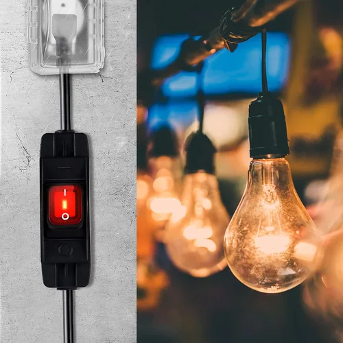 Vista 4 de Cable de extensión de interruptor de encendido/apagado impermeable para exteriores, resistente 125 V/250 V, cable SJTW negro (1.5 pies, negro)