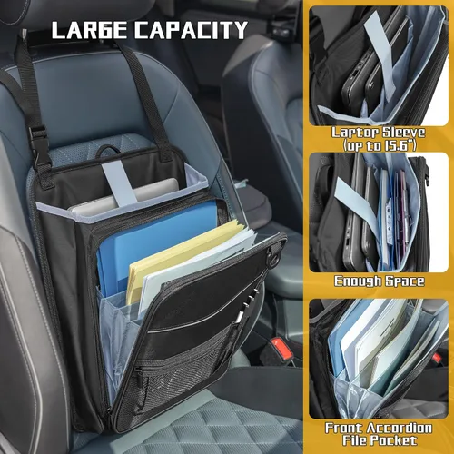 Vista 2 de LUXJA Organizador de asiento delantero de automóvil con bolsillo para archivos de acordeón, organizador de asiento de pasajero con funda para laptop