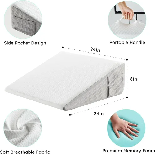 Vista 5 de Bedluxe - Almohada en forma de cuña, almohada de cuña de cama de 8 pulgadas, almohada elevada para el cuerpo para el apoyo de la espalda, reflujo