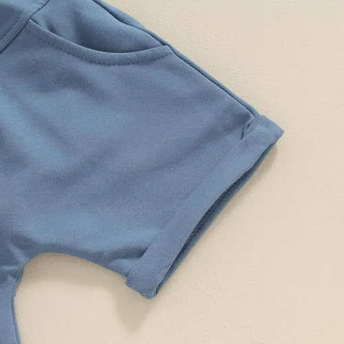 Vista 7 de Conjunto de camiseta de manga corta para bebé y niño, ropa de verano para bebé, pantalones cortos elásticos enrollados C- azul