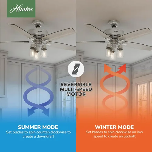 Vista 8 de Hunter Bennett 54190 - Ventilador de techo para interiores de 52 pulgadas con luces LED y control remoto, ventilador de techo de montaje estándar, 5