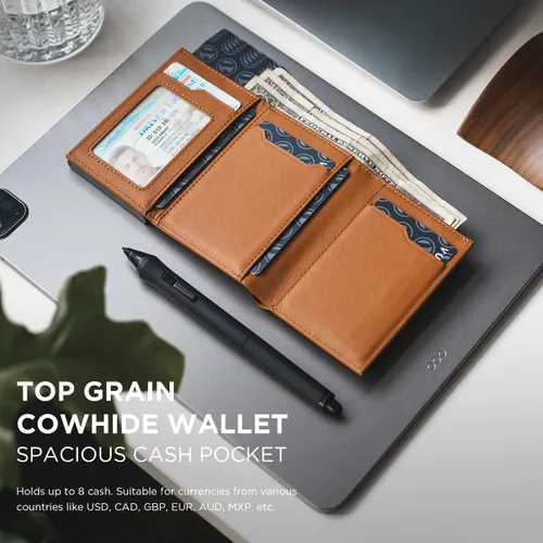Vista 4 de VULKIT Cartera con tarjetero con bolsillo para monedas, cierre magnético, tarjetas desplegables con ventana para identificación, cartera de cuero