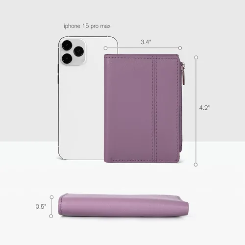 Vista 6 de Billetera Oak Leathers para mujer de piel de grano completo - Pequeña con protección RFID, monedero para monedas, tarjetero de crédito y DNI