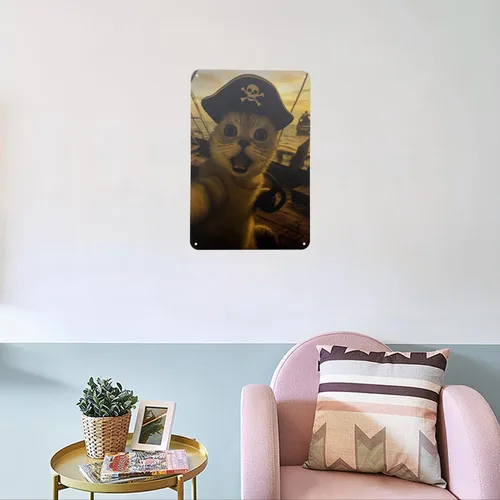 Vista 5 de Ydeaom - Divertido arte de pared de metal con diseño de gato, letrero de hojalata vintage con marco retro, póster de animales caprichosos para bar