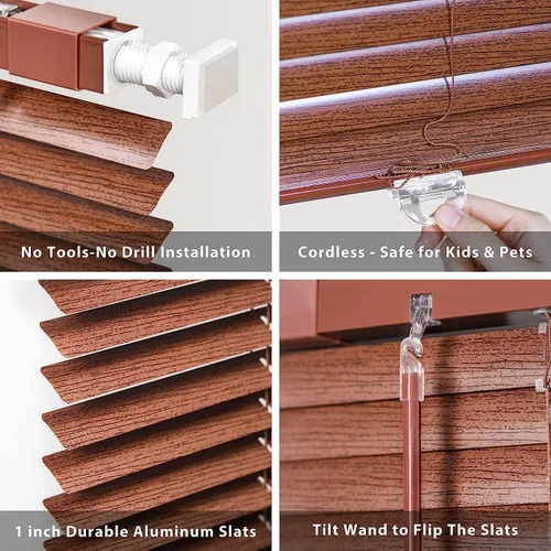 Vista 65 de LazBlinds Mini persianas de aluminio de 1" sin herramientas, sin necesidad de taladro, persianas sin cables para ventanas, persianas horizontales