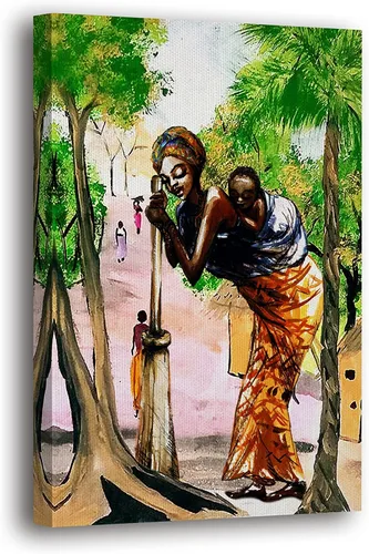 Vista 20 de SpiritualHands Máscaras africanas - Lienzo decorativo para pared, lienzo de dama africana, vibrante arte de pared africano hecho a mano