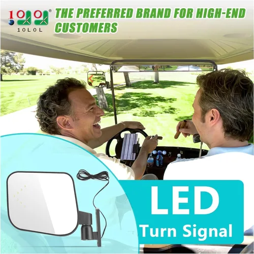 Vista 2 de 10L0L Espejos laterales para carrito de golf con luz intermitente de señal de giro LED conectada al kit de faros, espejo retrovisor universal