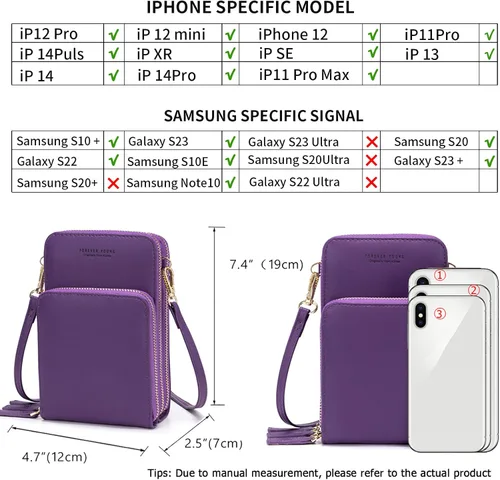 Vista 3 de Bolso chico en bandolera de mujer para celular, minicartera tarjetera monedero de manohombro