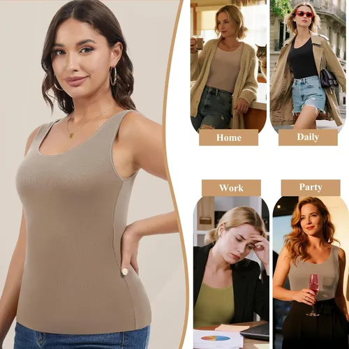 Vista 2 de JOYSHAPER Camiseta térmica sin mangas para mujer, ropa interior de forro polar, camiseta sin mangas, chaleco de capa base cálida